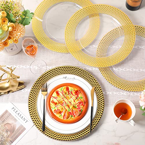 24 Pack Clear Charger Plates Bulk 13 Inch Charger Plate With Gold Texture Border Round Plastic Dinner Charger Gold Rim Charger Plate Set For Wedding Party Birthday Banquet Family Dinner Table Decor #TOP2