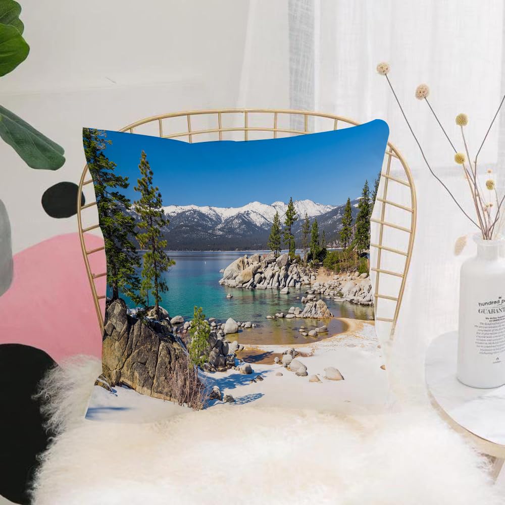HYOSXW Cushion Cover,Throw Pillow Case Home Decorative for Living Room Bedroom Sofa Chair 16X16 Inch,Lake and mountains in a snowy landscape, azure lake water, snow-capped rocks an,Pillowcase 40X40cm