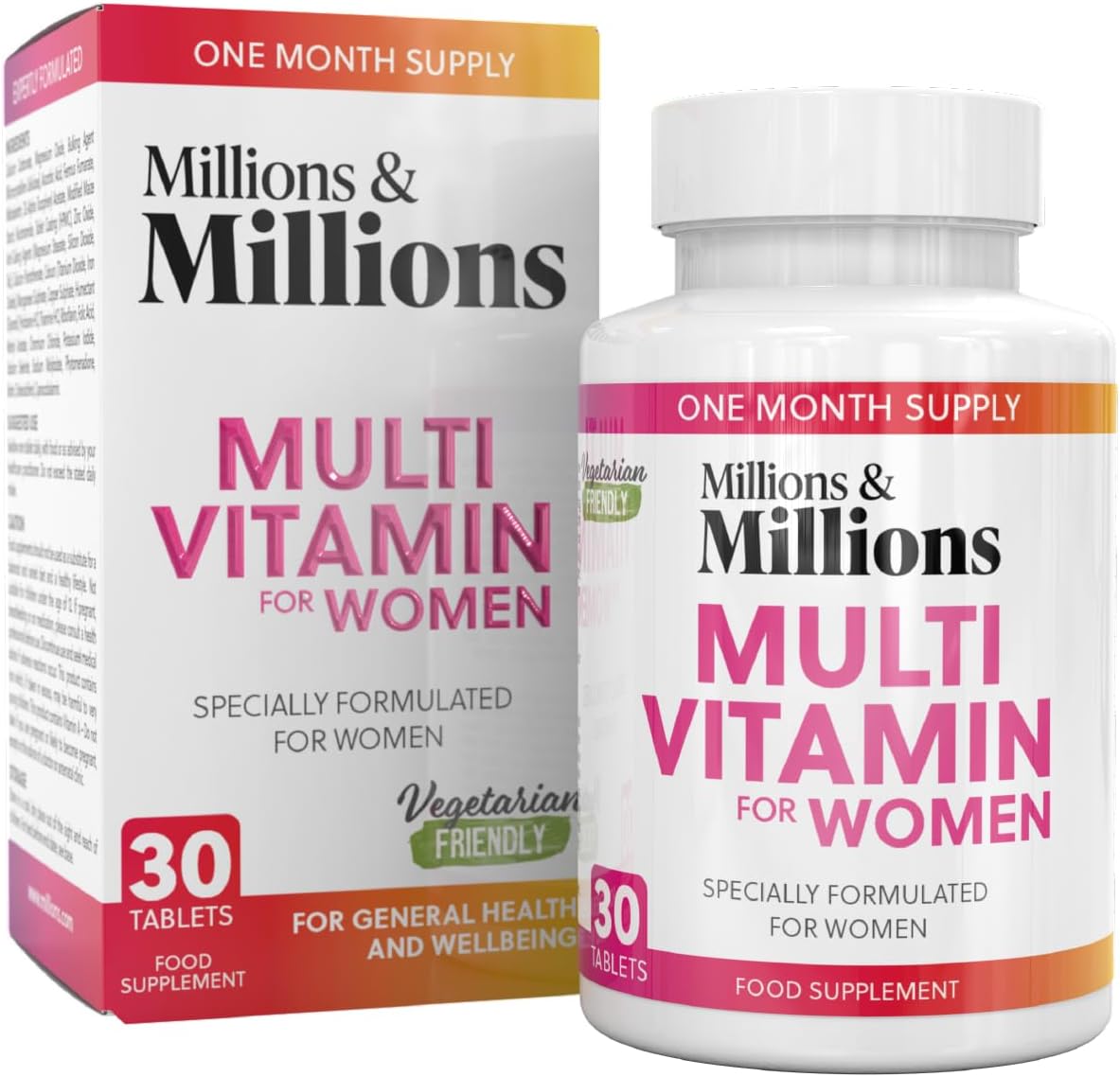 Millions & Millions Multivitamin & Minerals Supplement for Women - 30 Easy to Swallow Tablets - General Health and Wellbeing Support - Vegetarian Friendly - 1 Month Supply