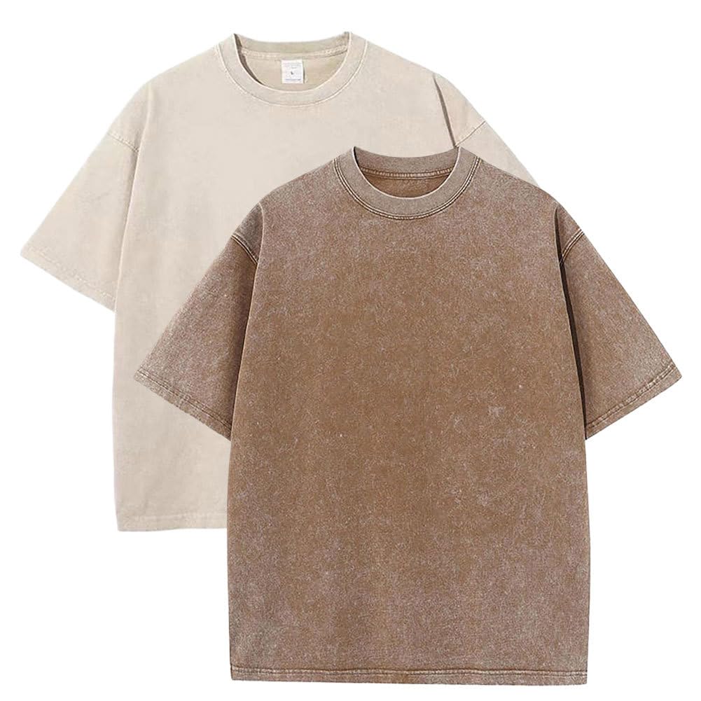 Botong Oversized Workout Shirts for Women Vintage Heavyweight T Shirts for Men Casual Loose Pump Covers Gym Apricot+Coffee 4XL