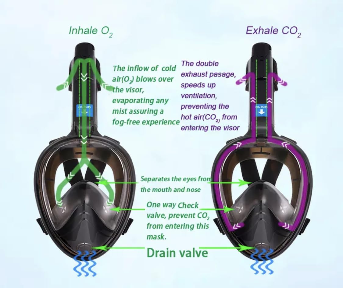 Kit de de Buceo Máscara de Buceo antivaho UV con Revestimiento Facial Completo, Gafas submarinas Anchas para Buceo y esnórquel, Buceo para Adultos, Pesca submarina Buceo