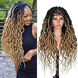 ANNISOUL Ombre Blonde Faux Locs Wigs for Black Women Curly Goddess Faux Locs Crochet Hair Full Lace Braid Wig with Baby Hair Braided Wig Goddess Dreadlock Wig