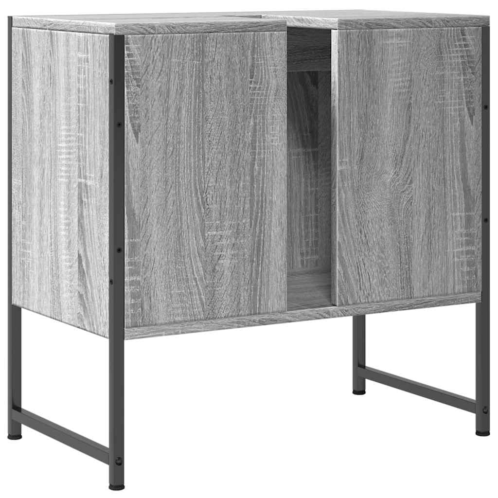 Mobile sottolavabo grigio Sonoma in legno e acciaio verniciato a polvere, 60 x 33 x 60 cm, con molto spazio per riporre oggetti, salvaspazio per bagno, WC degli ospiti, montaggio a parete
