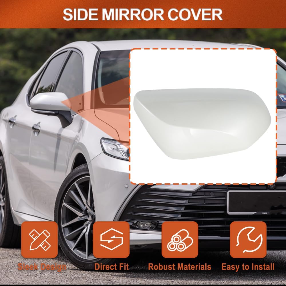 Rearview Mirror Protection Cover Door Side Moulding Trim Right Passenger Side, White Painted, 2018-2022 Compatible with Toyota Camry, Door Wing Mirror Cover Cap