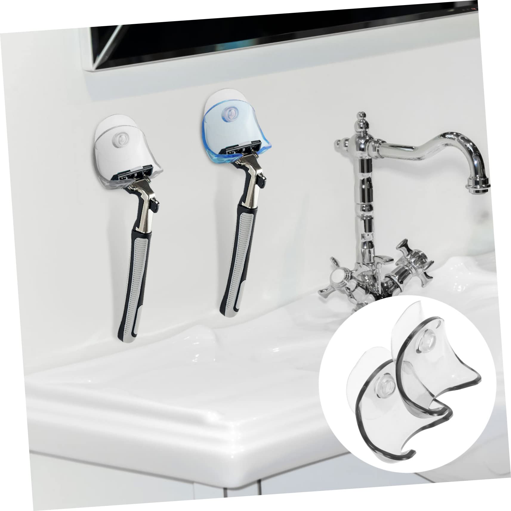 Baluue Suction Cup Razor Holder 2 Pc Shaver Hangers Shower Suction Shaver Wall Mount Razor Rack for Bathroom