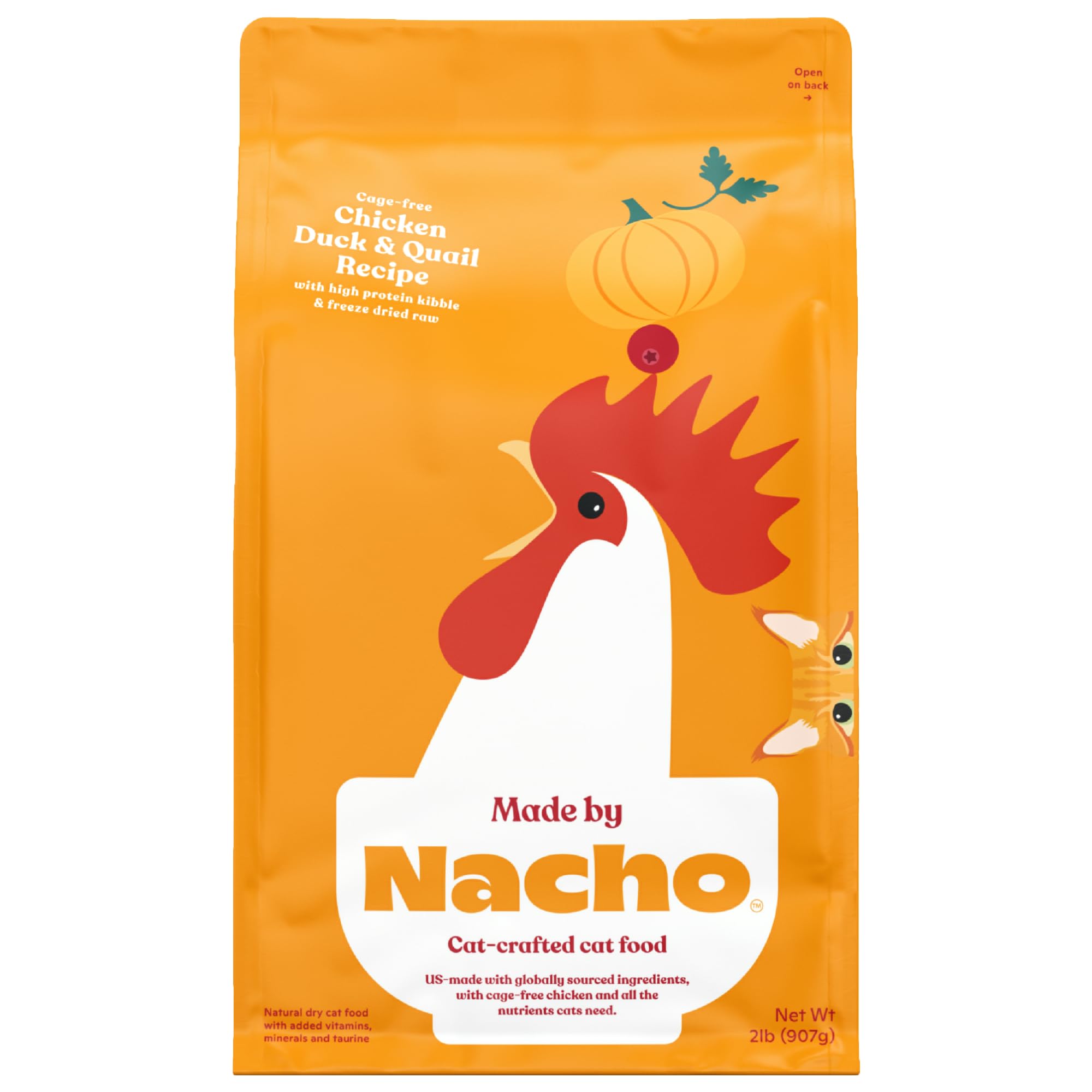 Made by Nacho Premium Dry Cat Food High Protein Kibble with Bone Broth 10lb Bag (Cage-Free Chicken, Duck & Quail with Freeze-Dried Pieces), Limited Ingredients
