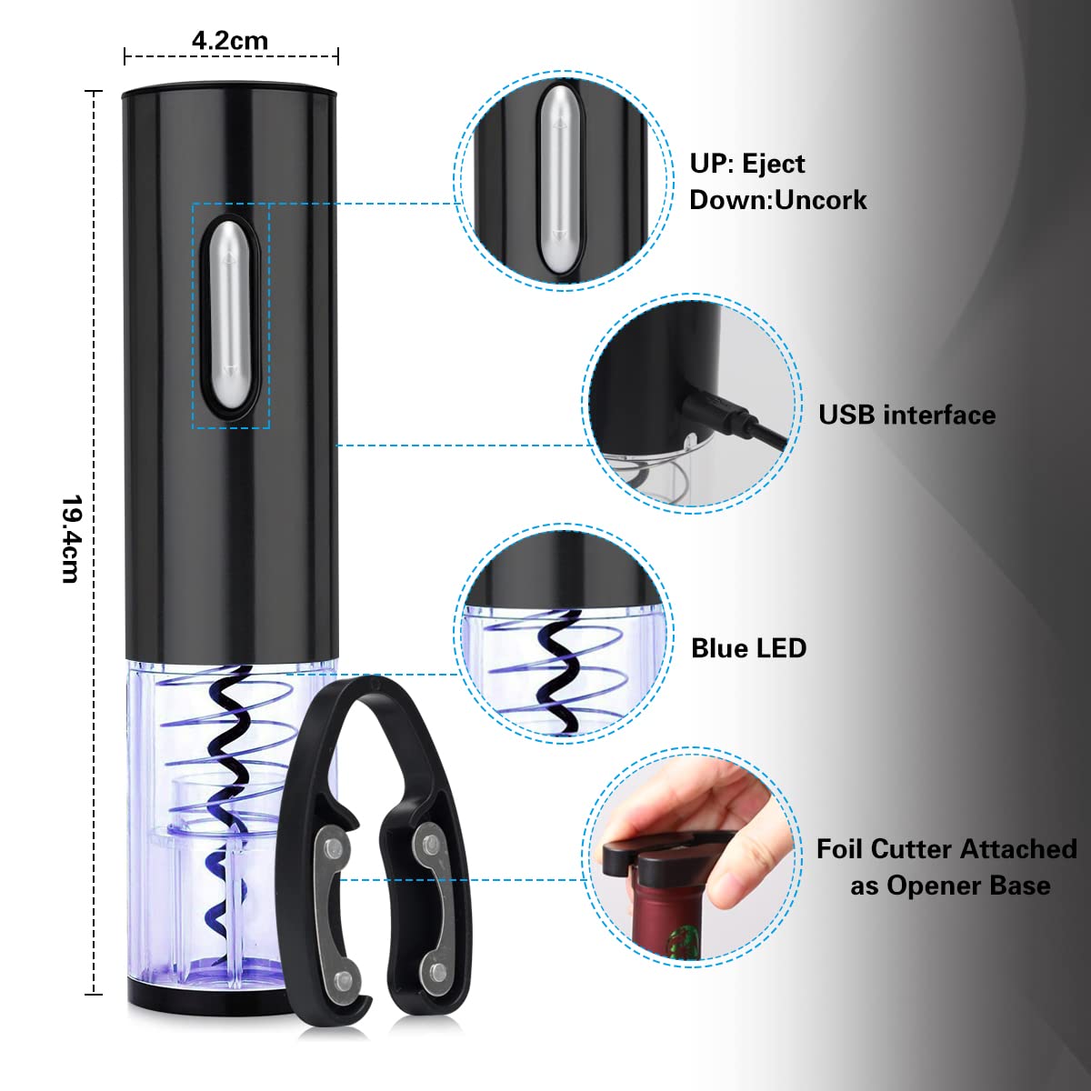 DASIAUTOEM Cavatappi Elettrico Ricaricabile Senza Filo Automatico One Touch per Vino Professionale