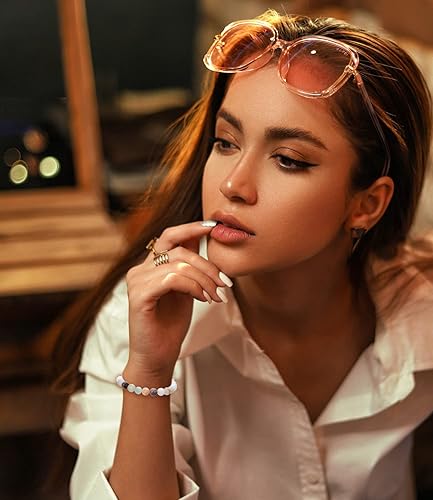 Miniatura 2 de BOMAIL 12 pulseras de piedras preciosas semipreciosas naturales, pulseras redondas de cuentas de 0.315 pulgadas para hombres y mujeres, pulseras