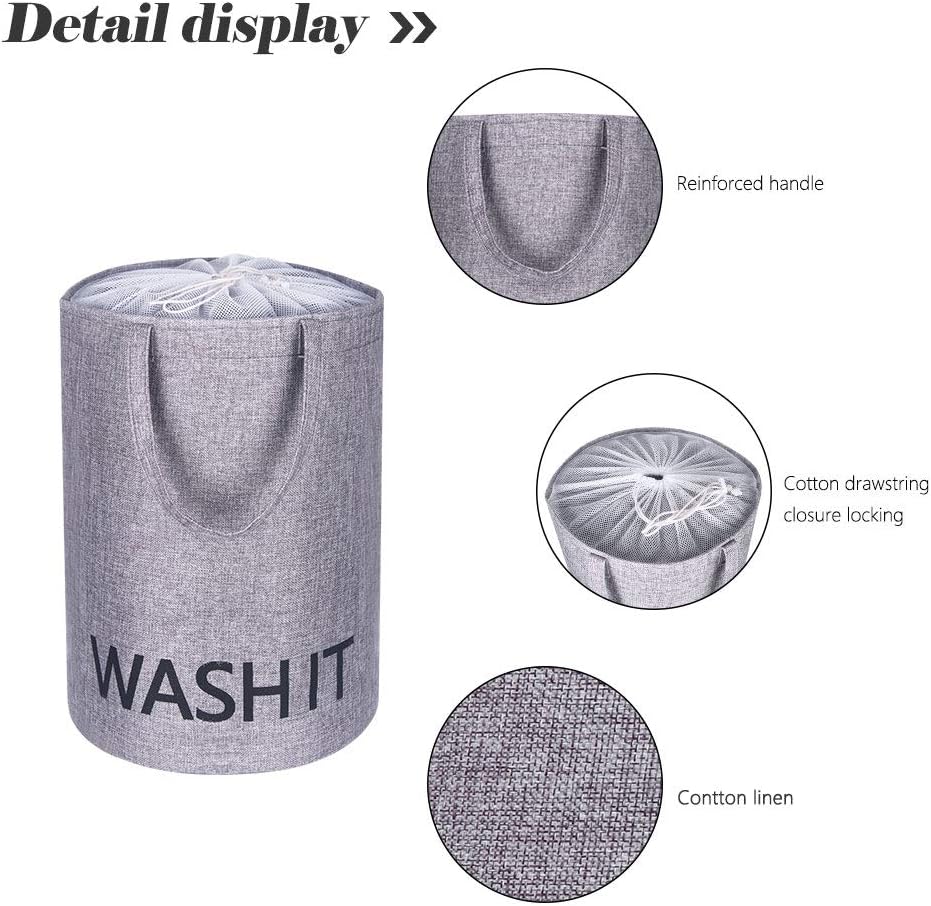 Zeroomade Laundry Basket Clothes Hamper Collapsible Cotton Linen Thickened Elastic Coating Durable Dirty Clothes Large Storage Laundry Bag Organizer Round (Grey XL)