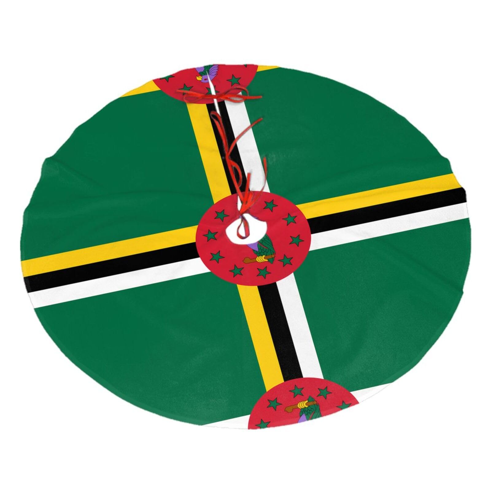 Flag of The Commonwealth of Dominica Printed Christmas Tree Skirt Christmas Plush Tree Skirt 48 inches (About 112.2 cm) Christmas