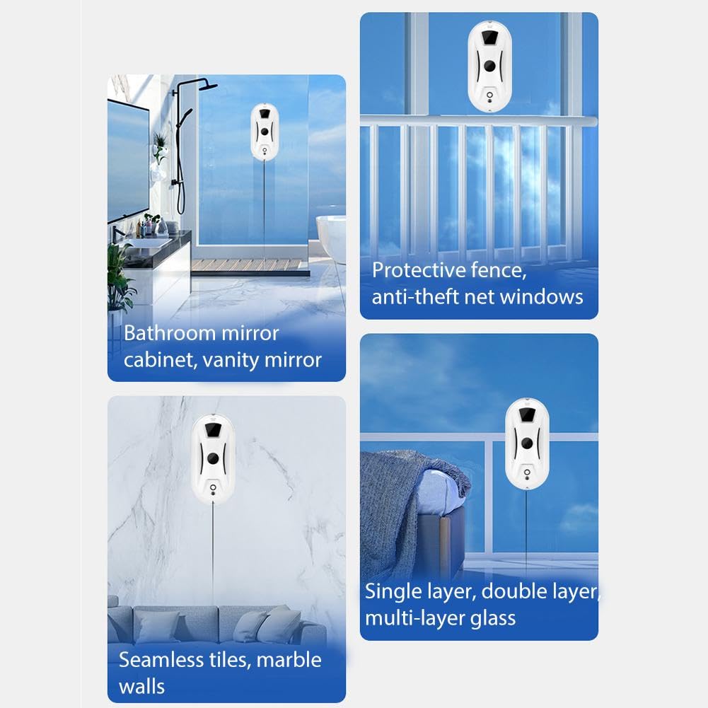 Robot automático de limpieza de ventanas con succión de 2800 Pa, posicionamiento inteligente IA, detección de bordes, protección anticaídas y control remoto para una limpieza eficiente de cristales
