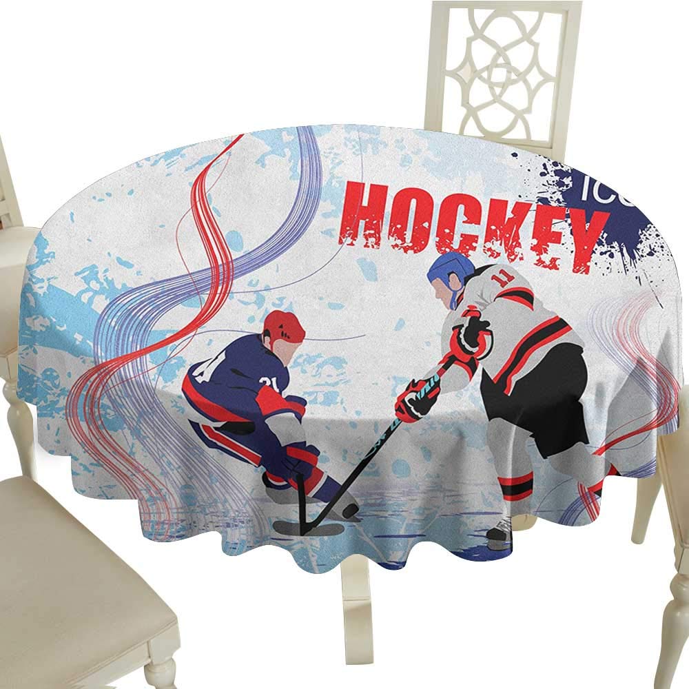 round tablecloth 70 Inch Hockey,Two Ice Hockey Players in Cartoon Style on Grunge Abstract Skating Rink Backdrop Multicolor Great for,family,outdoors,restaurant,Party,Wedding,Coffee Bar,traveling,Part