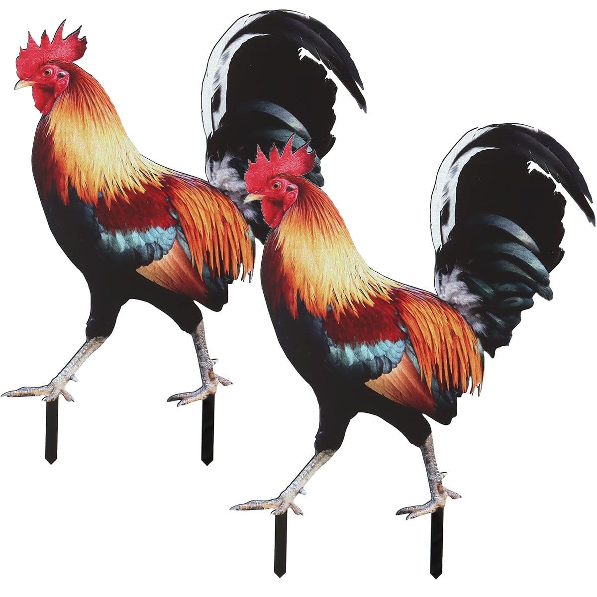 Bad Piggies Acrylic Rooster Yard Chicken Outdoor Garden Stakes Animal Chicken Statues Yard Art Rooster Garden Decor for Pathway Patio Lawn Ornament, Rooster Stakes - Flat Not 3D (2 PCS, Pattern B)