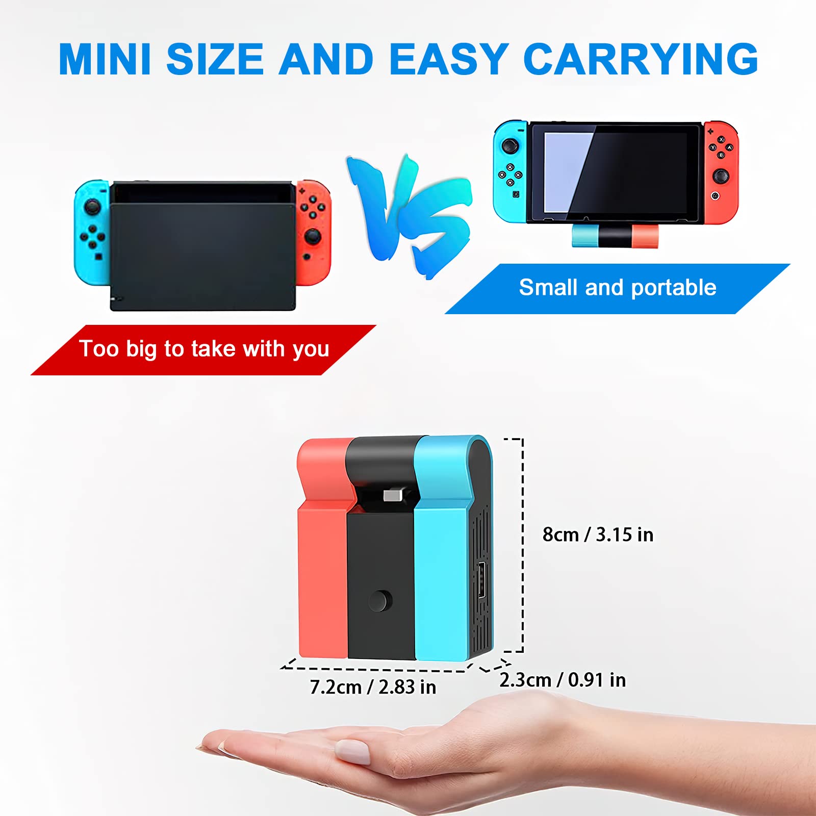 Switch TV Dock, Station d'accueil Switch Pliable pour NS Switch/OLED, Station de Recharge Portative Type C vers HDMI Switch Dock Set avec HDMI Ethernet RJ45 1000 Mbit et 2 Port USB 2.0