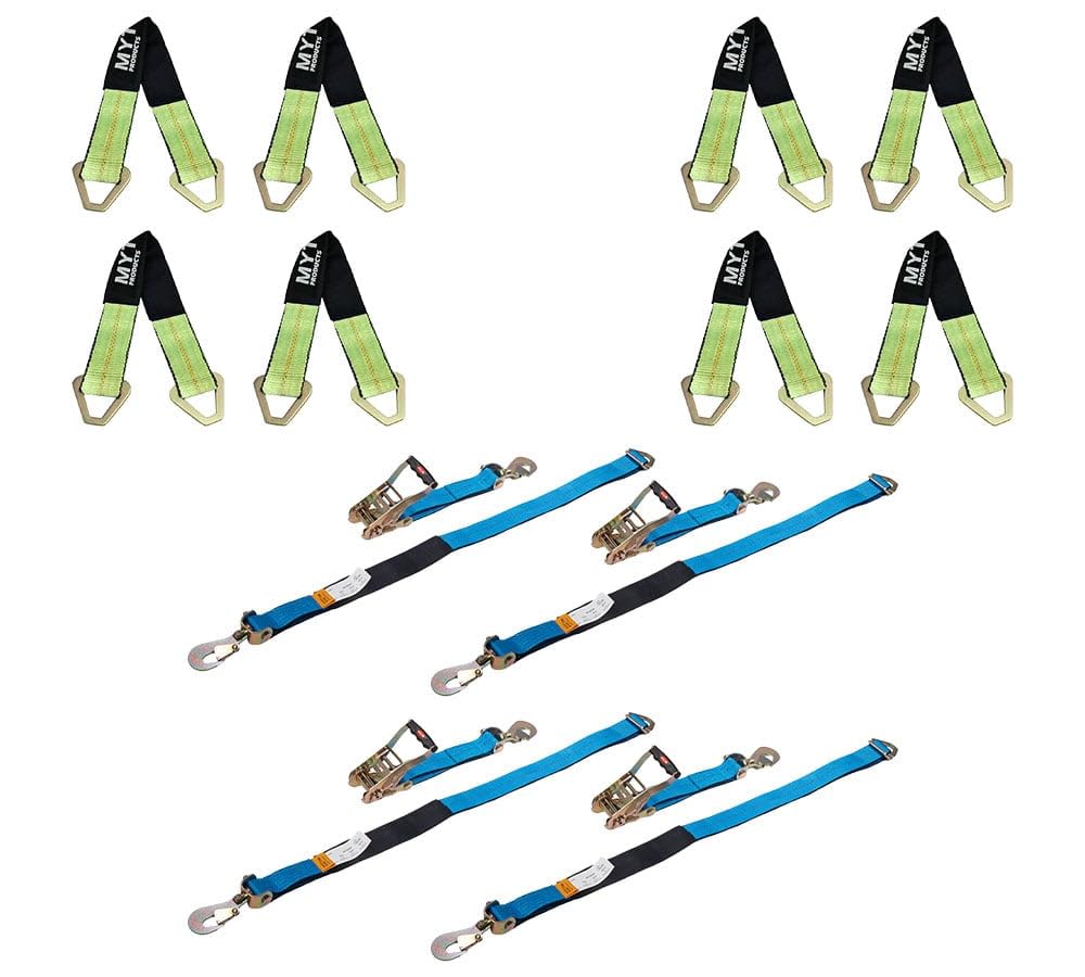 Mytee Products Heavy Duty Car Tie Down Straps Kit for Trailer with Snap Hooks - 8 Pack 2
