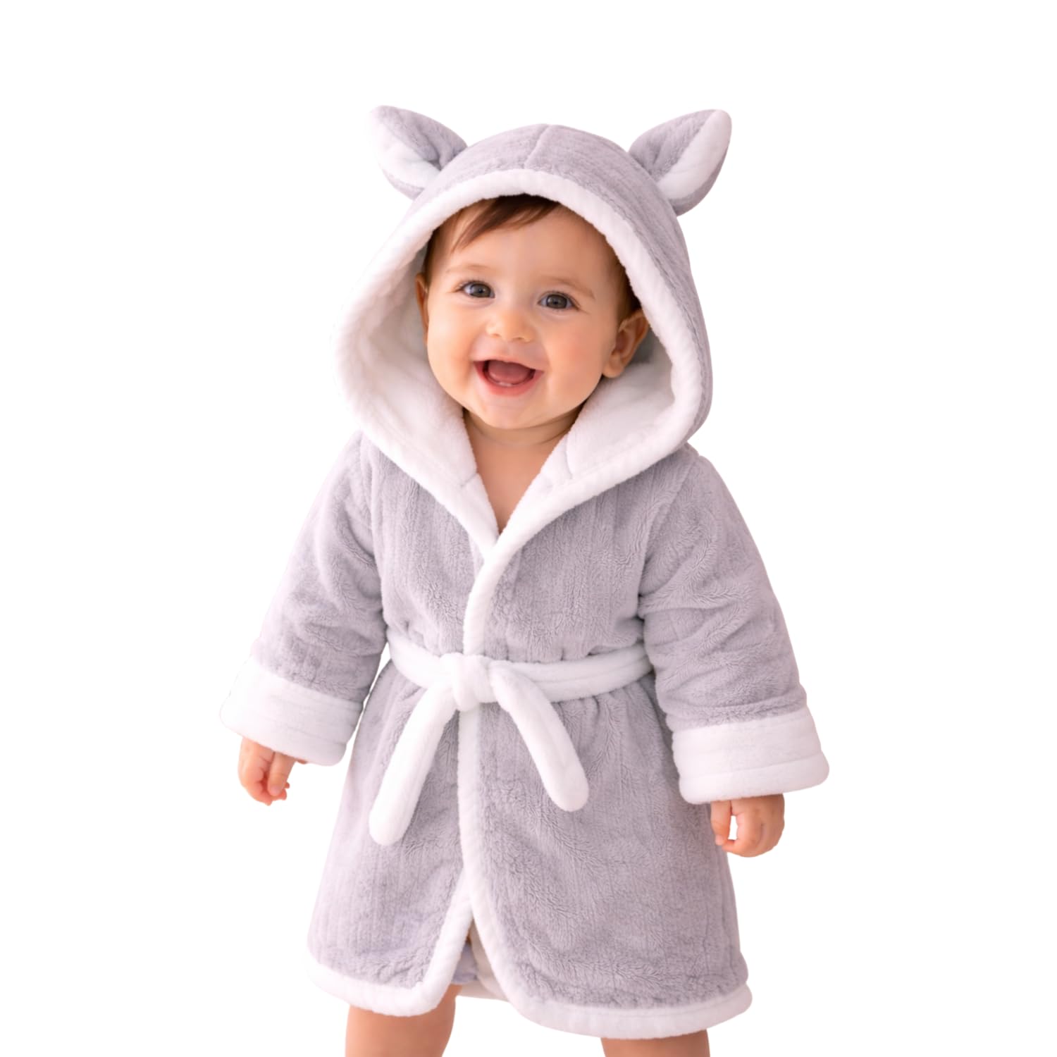 THE LITTLE LOOKERS Bathrobe for Babies | Super Soft & Absorbent | Hooded Poncho Towel for Kids | Baby Hooded Wrapper for Newborn & Infant (Grey, 2-4 Year)-image-45