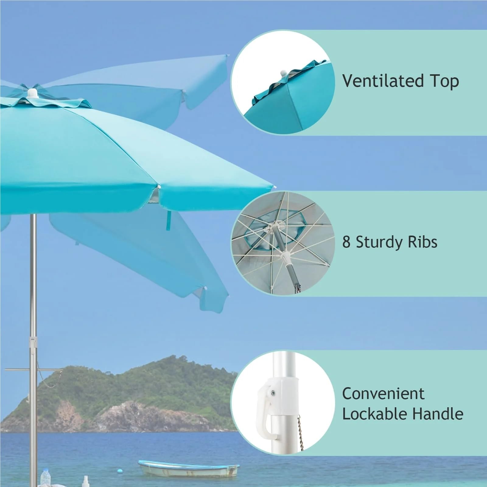 Sonnenschirm, Sonnenschirm Klein 2M Strandschirm Tragbarer Sonnenschirm Regenschirm W/Sand Anker-Blau