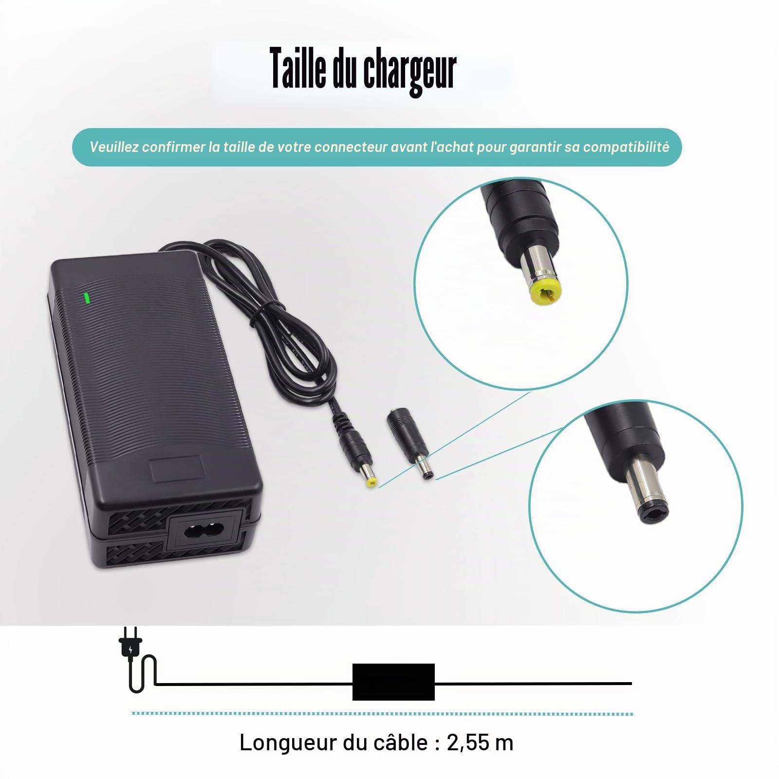 Chargeur rapide 58,8 V 3 A/2 A pour scooter électrique et vélo 5,5 mm, convient pour batterie au lithium 50 V 52 V 51,8 V 14S pour scooter Nanrobot D6 et plus 50 V 52 V
