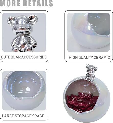 Miniatura 4 de Bandeja de cerámica con soporte para llaves de almacenamiento de accesorios de oso, bandeja para caramelos, joyería y aretes, adecuada para