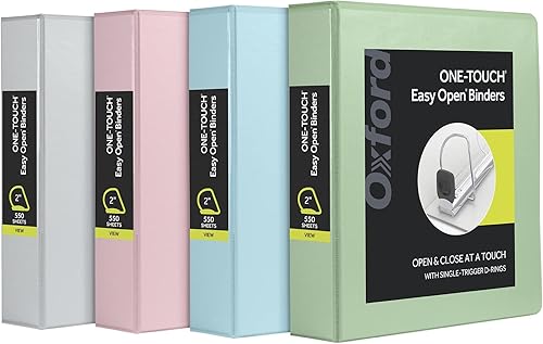 Oxford Carpetas de 3 anillas anillos en D fáciles de abrir con un solo toque carpetas de visión bisagras duraderas antiadherentes sin PVC pasteles