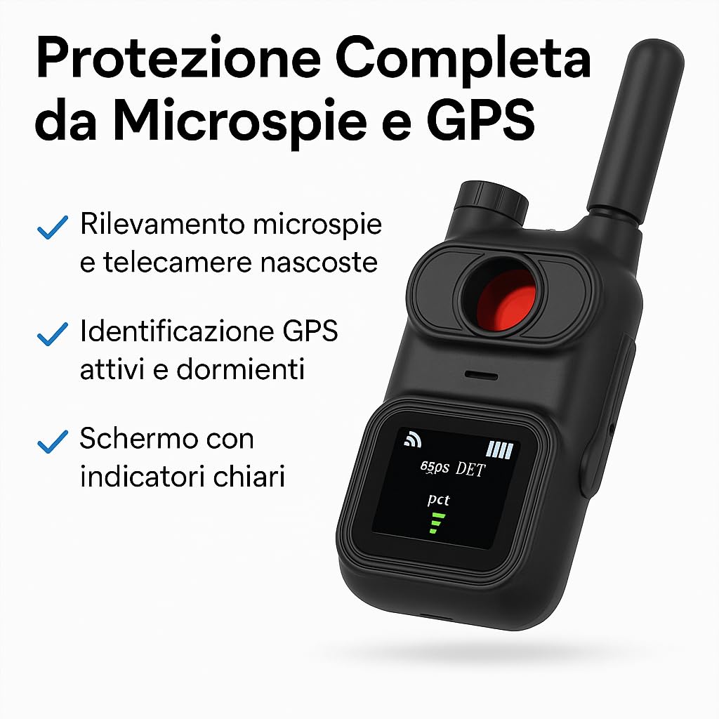 Rilevatore Professionale di Microspie mod. MINI, Telecamere Nascoste e GPS - Dispositivo Portatile Avanzato con Alta Sensibilità per Rilevare Segnali Wireless OCCULTATE in auto e a NOLEGGIO (AK780)