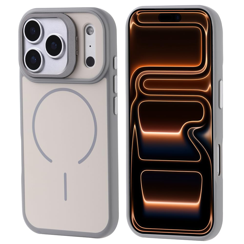 Zore Apple ile uyumlu iPhone 17 Pro Max Kılıf M-safe Şarj Özellikli Kamera Standlı Zore Notron Kapak Gri
