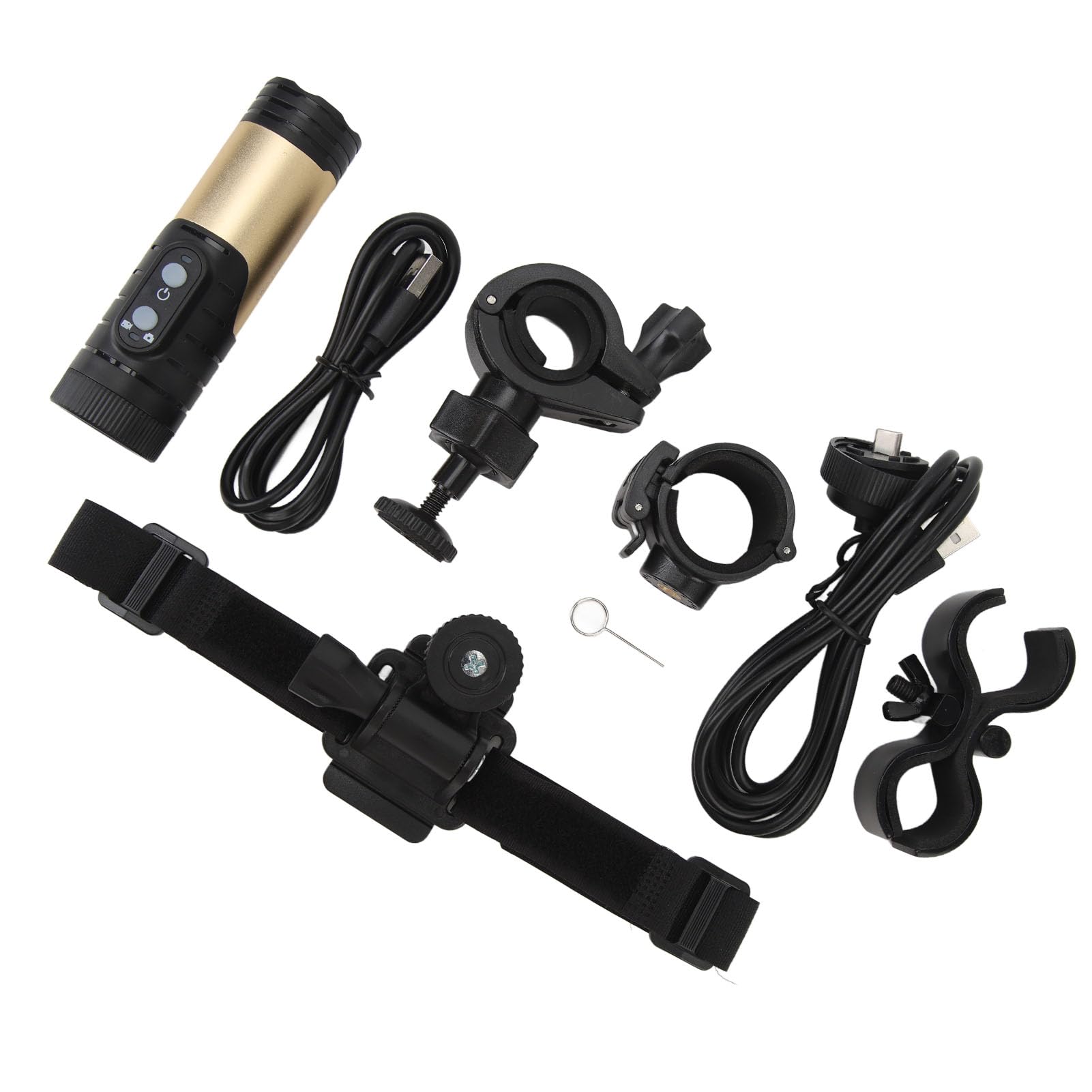 Kamera na Kasku, Wodoodporna IP66, 120, Szeroki stopień, Typ C, 12 MP, Wodoodporna Kamera Rowerowa Stop Aluminium do Roweru (GOLD)