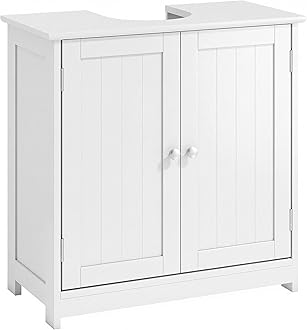 23.5" Pedestal Sink Storage Cabinet, Freestanding Bathroom Under Sink Cabinet with U-Shape Cut-Out and Adjustable Shelf, White