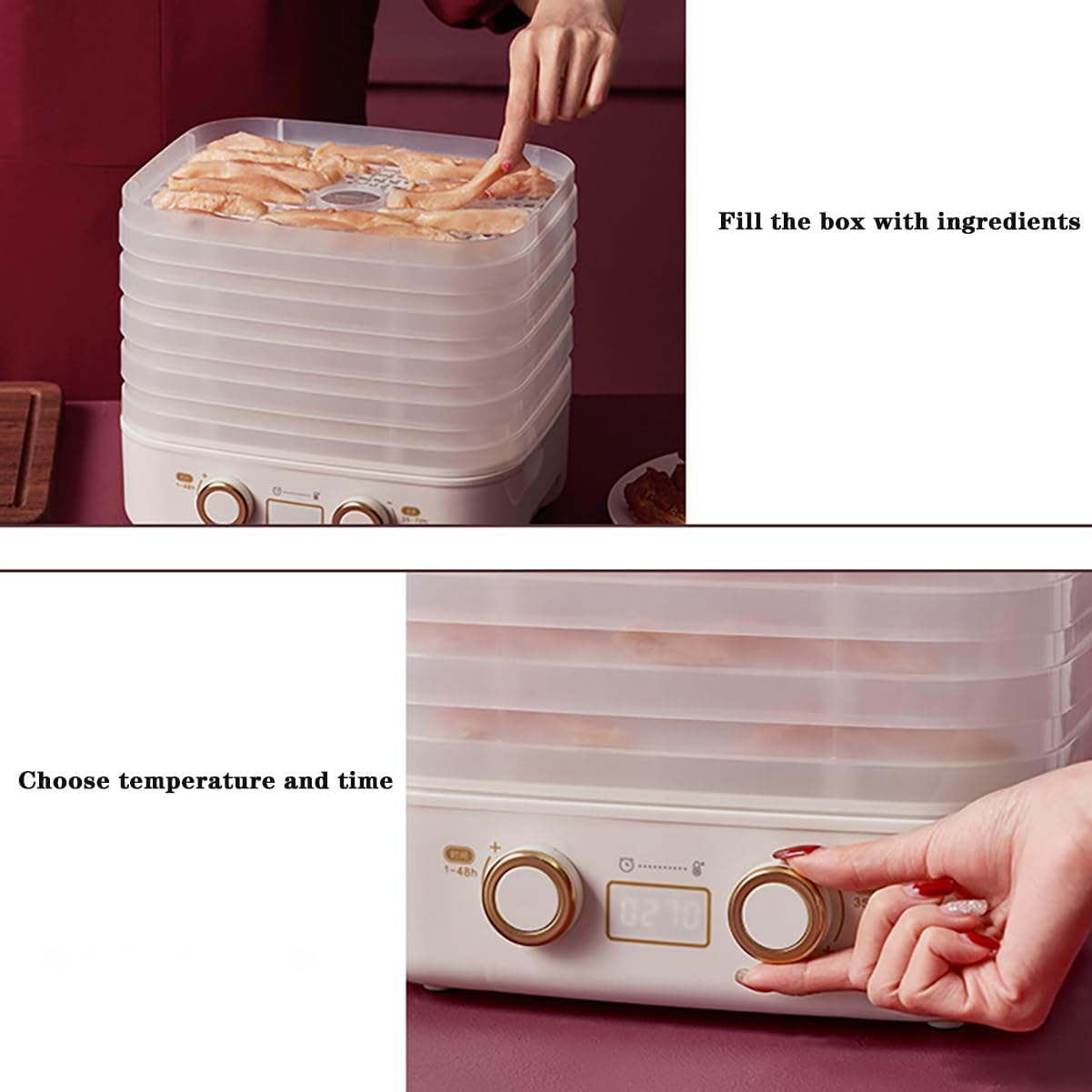 Intelligent fruit dryer, household food, meat, fruits, vegetables, food dehydration and air drying machine,5 BPA-Free Trays,White
