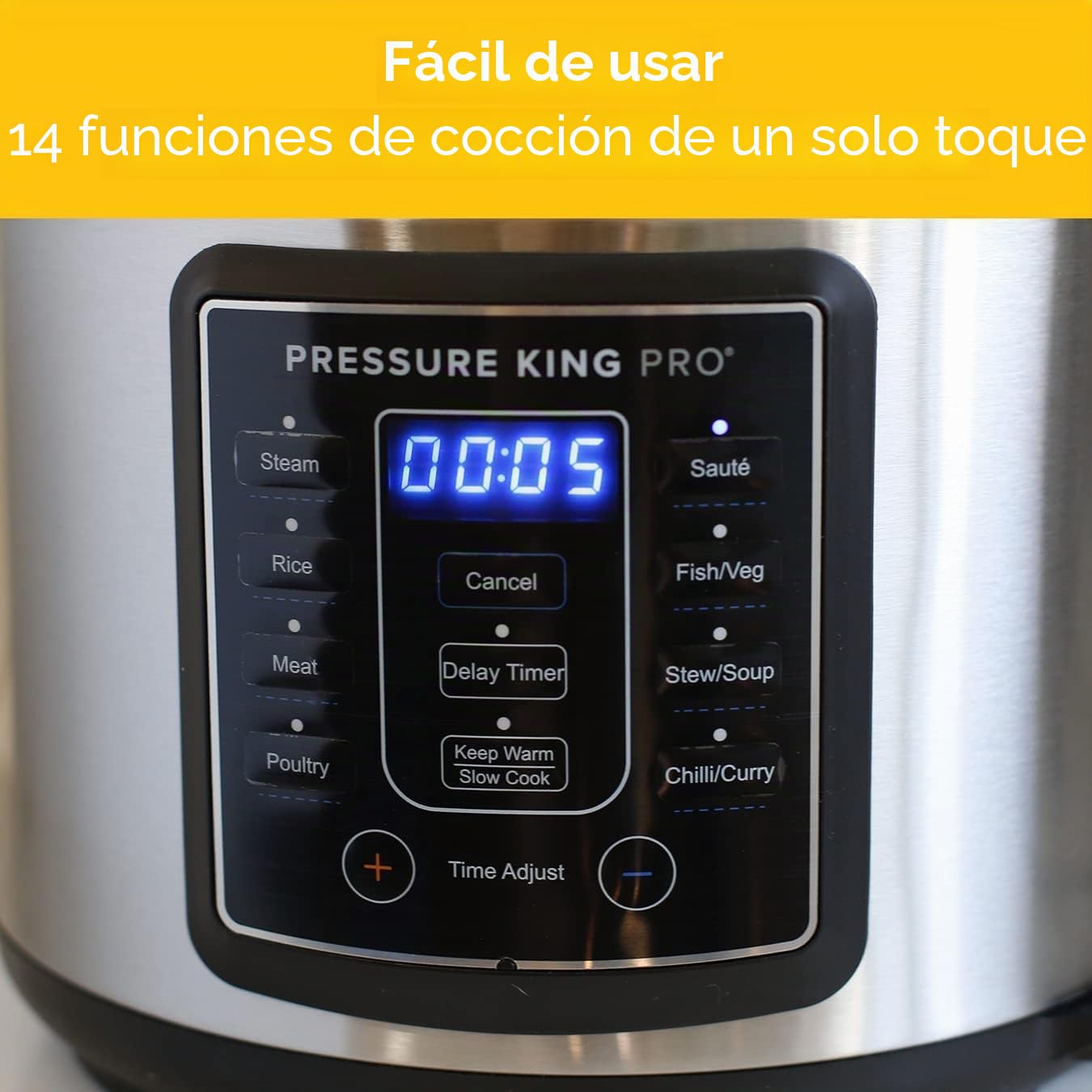 Pressure King Pro (4,8 L) - Olla a presión digital 14 en 1 de Drew&Cole - Incluye aplicación móvil Drew&Cole Recipe gratuita - Cocina de bajo consumo - Revestimiento antiadherente - Fácil de limpiar -