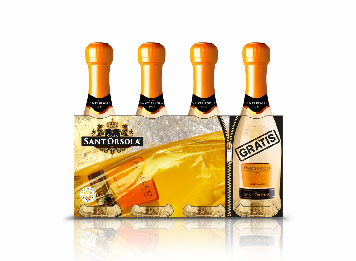 Sant'Orsola Prosecco D.O.C. Millesimato Extradry Pequeño Vino Espumoso Italiano - 9 Botellas X 200ml + 3 regalo
