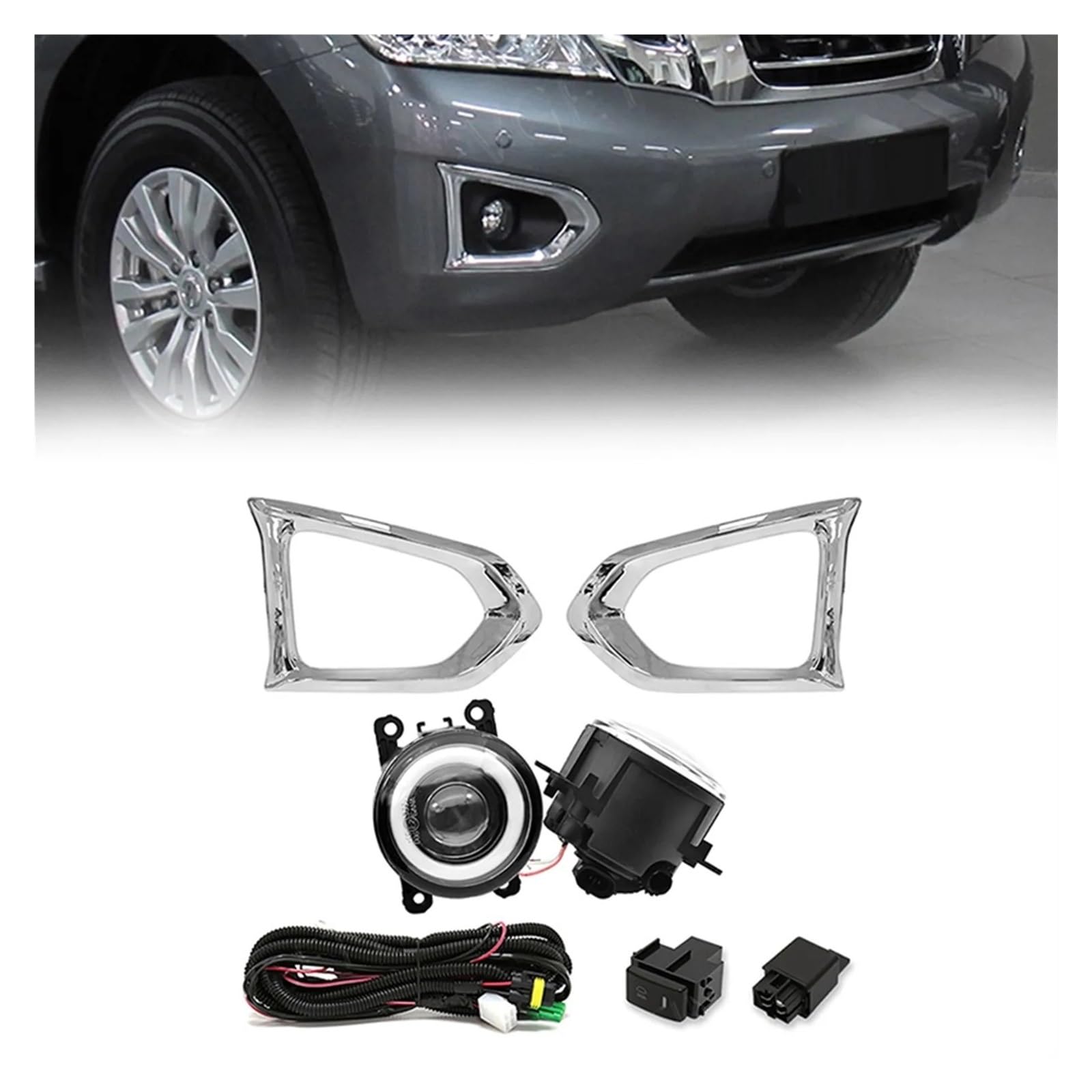 1Set Led Angel Eye DRL Fog Light Fit For Nissan Patrol 2014-2019 Yellow +Cover+Wiring+Switch Kit Bumper Daytime Running Light światła do jazdy dziennej do samochodów
