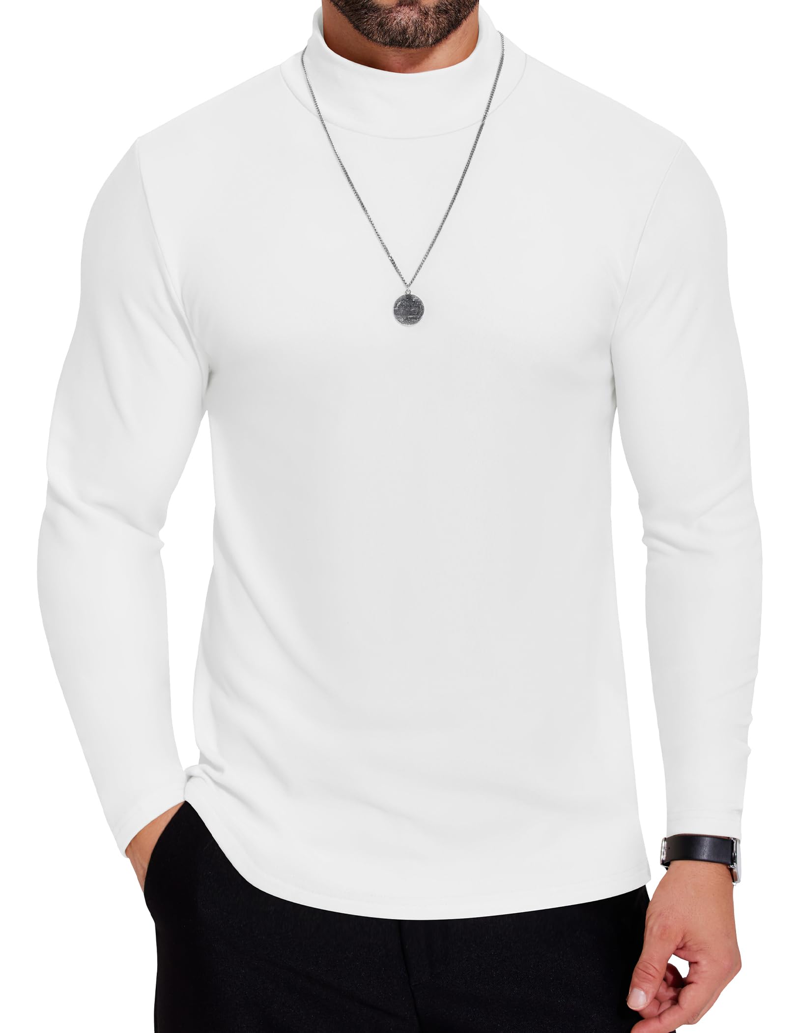 Pull à col roulé COOFANDY à manches longues d'hiver pour homme vêtement uni léger