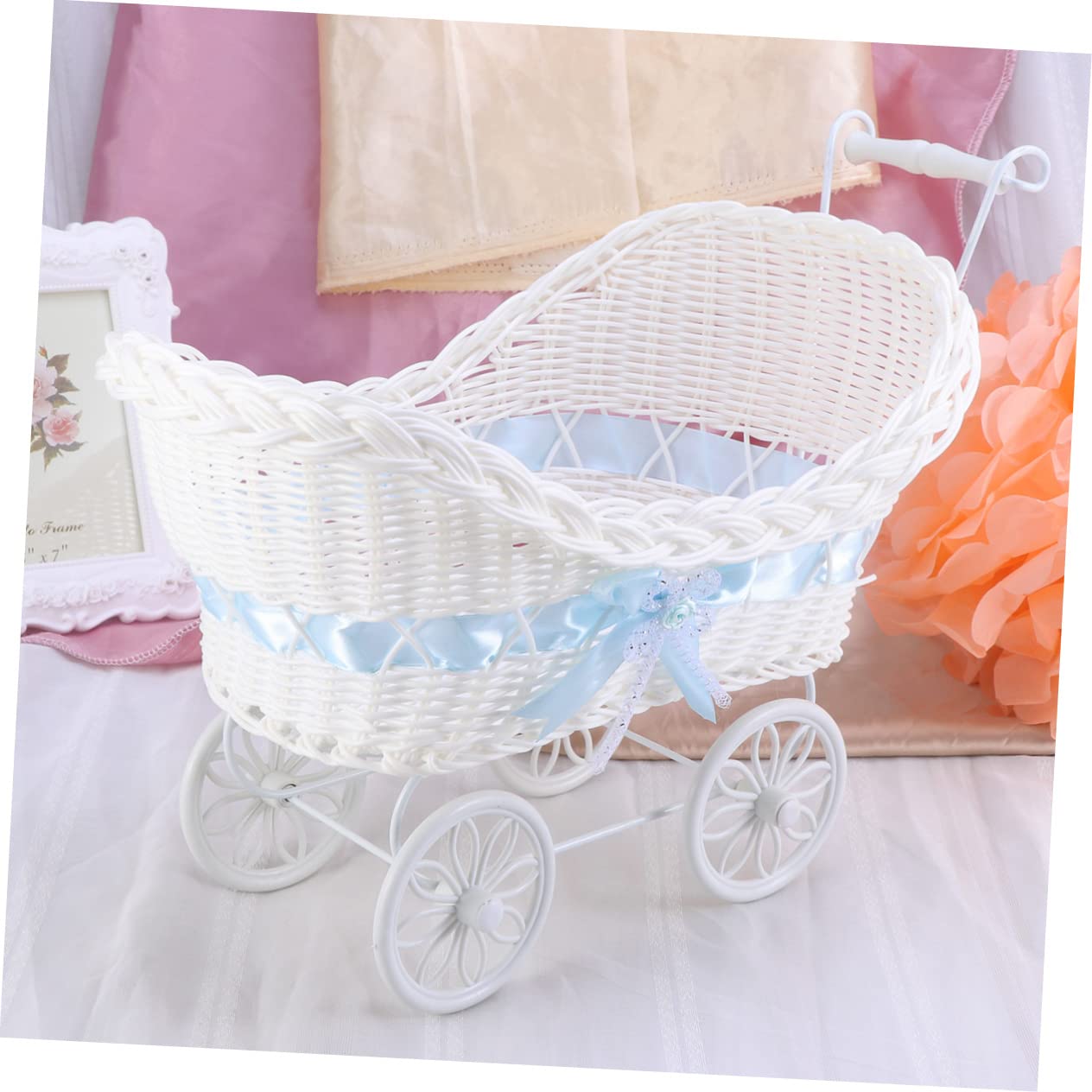 Unomor Cane Tricycles Stroller Ornaments Knitted Flower Basket Elegant Decor for Home and Party