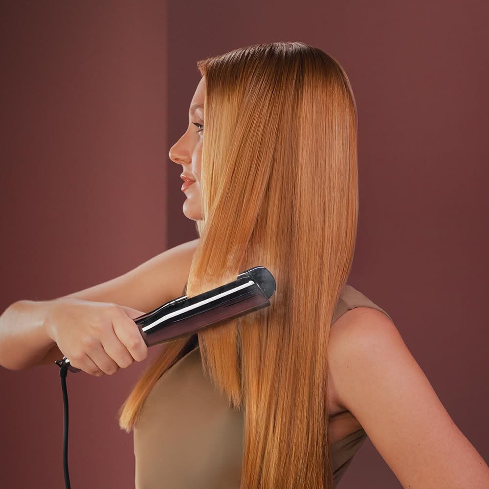 Cecotec Plancha de Pelo con Cable, Tecnología de Vapor e Infrarrojos Lisse iSteamy. 48W, Revestimiento de Cerámica y Queratina, Temperatura Regulable, Incluye Bolsa Térmica y Estuche de Cuero