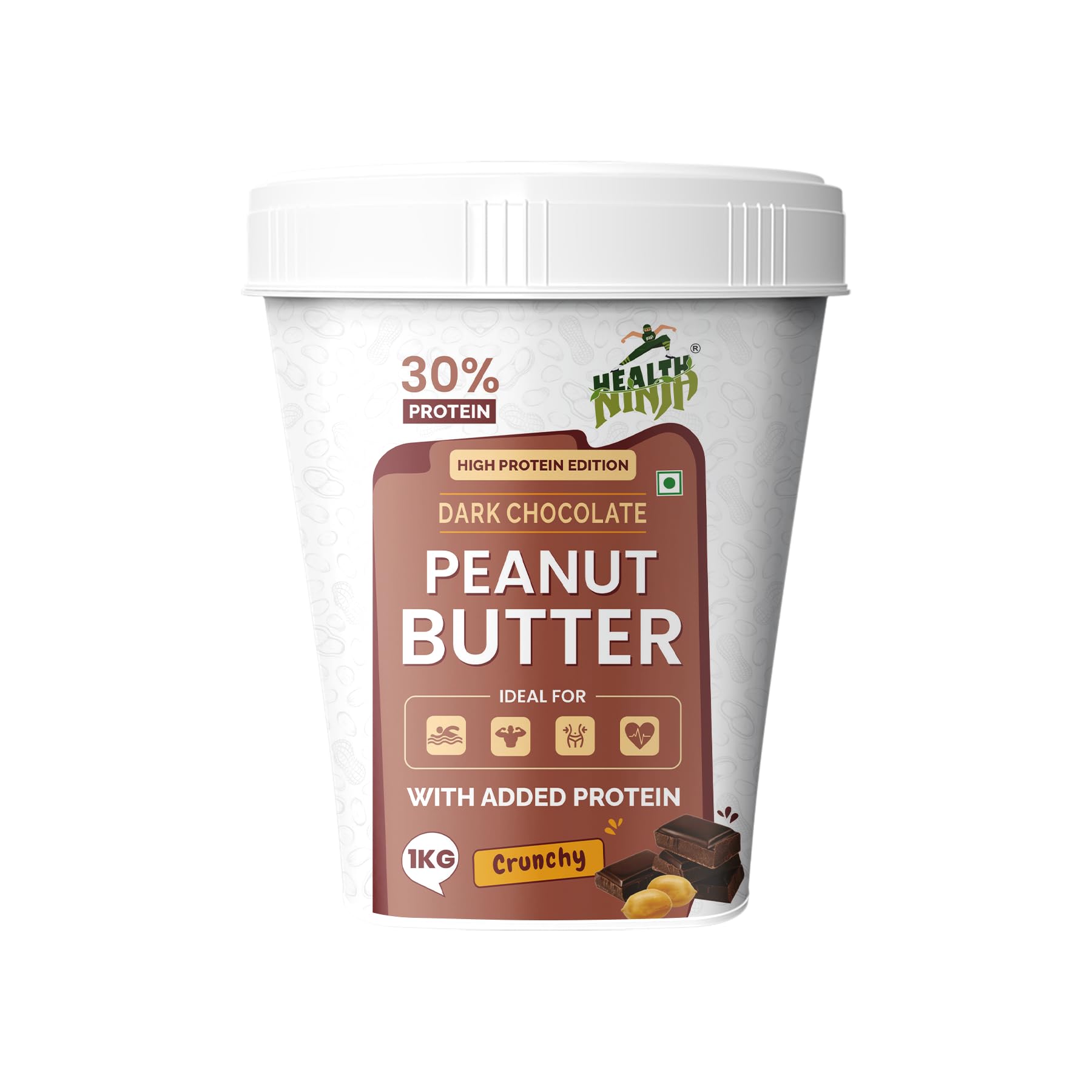 Health Ninja Dark Chocolate Peanut Butter,1kg | High Protein crunchy Peanut Butter Protein Spread for Fitness Lovers-image-19