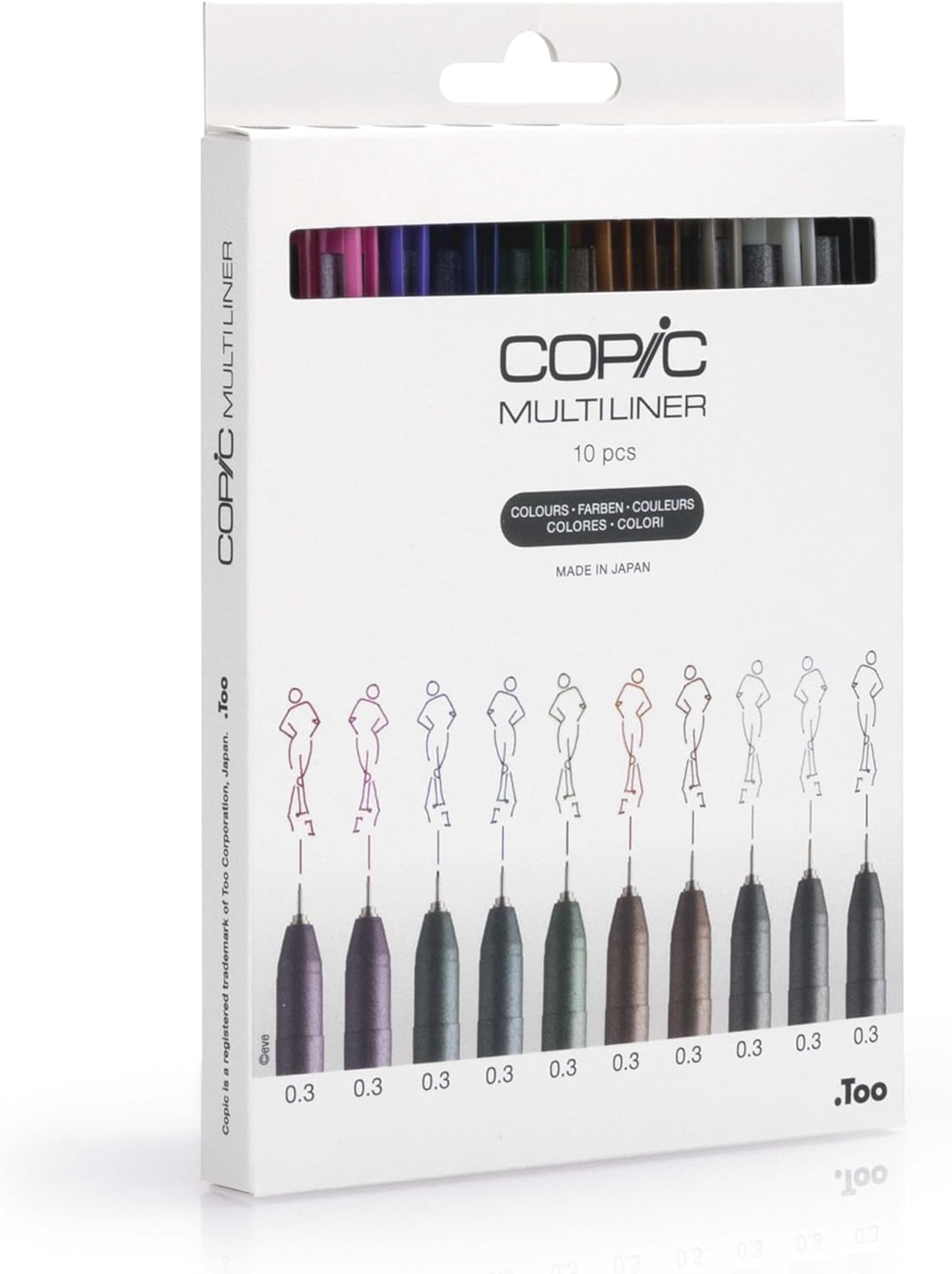 Copic 22075620 Multiliner Set Color, Assorted Line Width 0.3 mm, Drawing Pens with Water and Alcohol Resistant Pigment Ink, for Sketching, Illustrations and Outlines, 10 Colours, Pack of 10