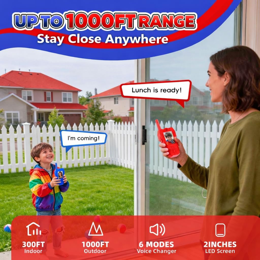 Video Walkie Talkies for Kids 2 Pack Rechargeable with Screen HD Camera &Voice Changer, 1000FT Long Range 2 Way Radio Toys Indoor Outdoor Camping Hiking Toys Birthday Gifts, Spider for Boys Girls 3-12