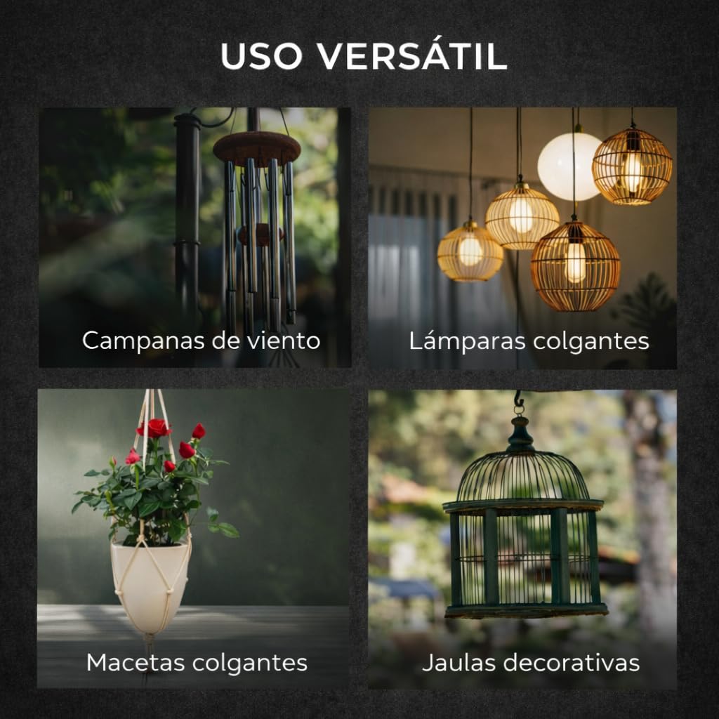 Gancho Techo y Pared Exterior Blanco, Pack 2 Unidades – Soporte para Colgar Plantas, Farolillos y Decoración, Acero Pintado con Tornillos y Tacos Incluidos