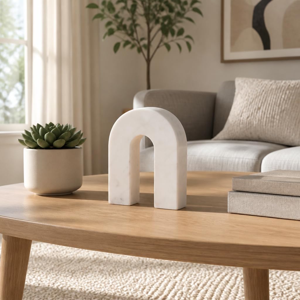 Sagebrook Home Marble Horseshoe Tabletop Decor White, Contemporary, 5" L x 2" W x 6" H-image-38