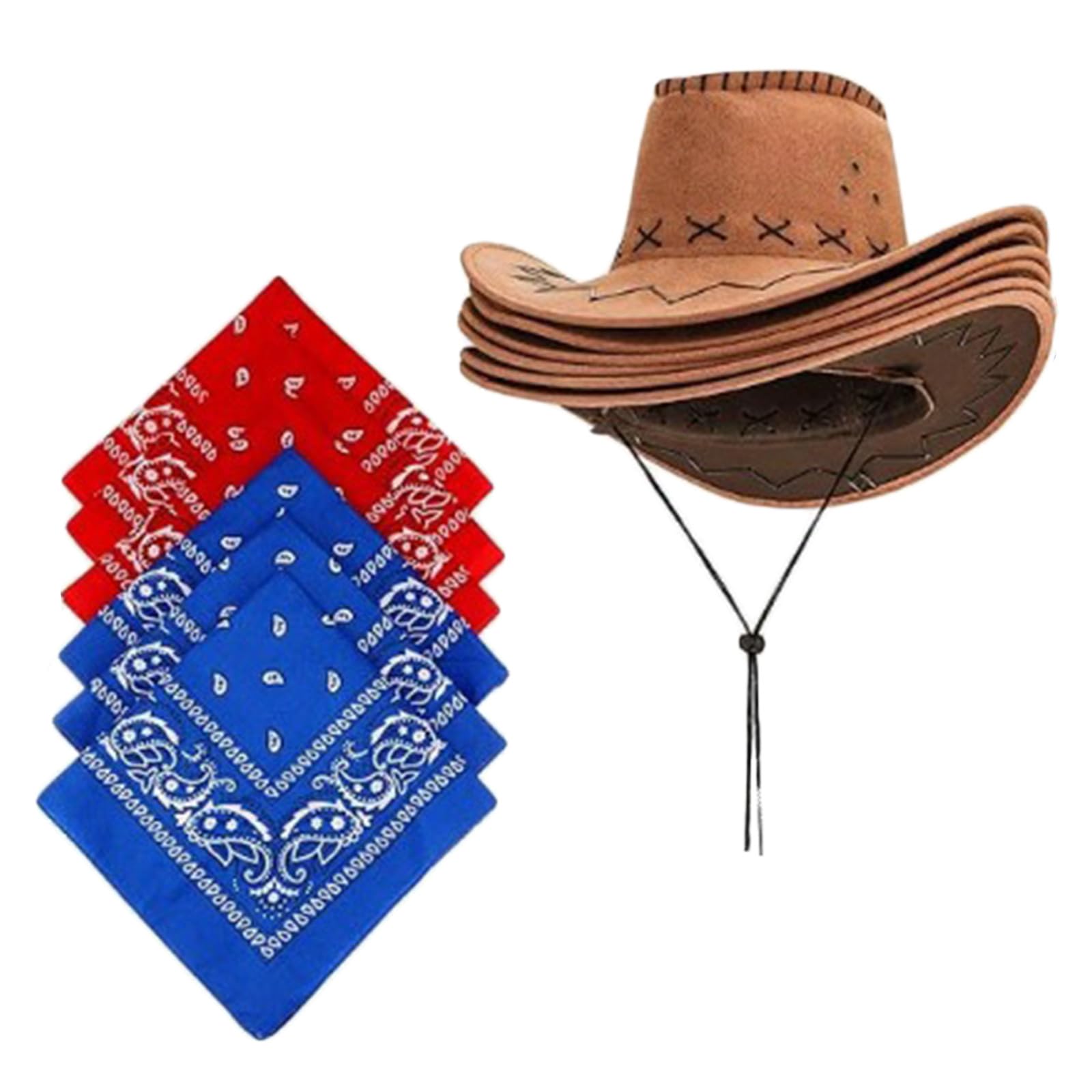 Lot de 12 chapeaux de cowboy occidentaux bandanas pour fête prénuptiale, chapeau de cowgirl foulard, costume pour adulte, accessoires de fête, chapeau de cowboy pour fête