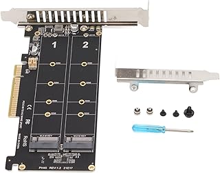 M.2 NVMe SSD to PCIe X8 Adapter Card, 2 Ports M Key SSD to PCI-E X8 Expansion Card, M.2 NVMe SSD to PCIE X8 Card Support M.2 (M Key) NVMe SSD 22110/2280/2260/2242/2230