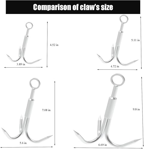 Miniatura 4 de Gancho de agarre, mosquetón de anclaje para escalada con ganchos de acero inoxidable de 3 garras para recuperación de anclaje, senderismo al aire