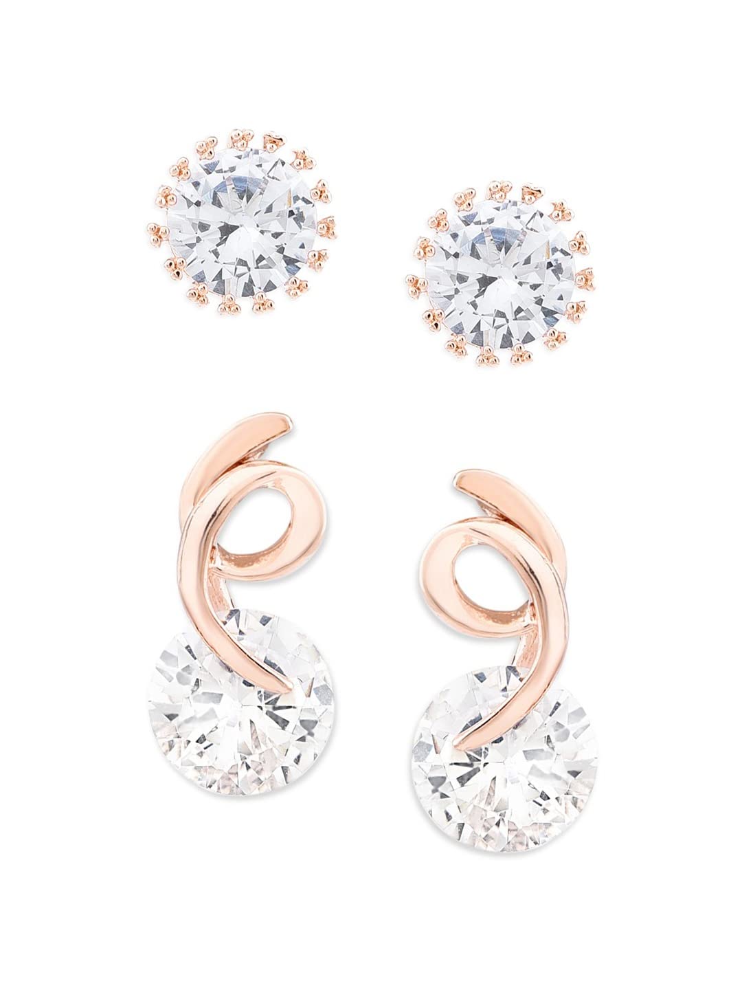 Zaveri Pearls Set of 2 Rose Gold Contemporary Stud Earrings For Women-ZPFK12779 (B09T37CVQD) Amazon Price History, Amazon Price Tracker