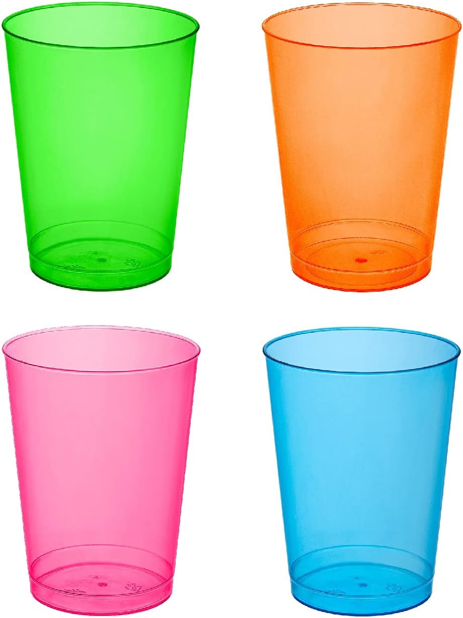 Party Essentials Plastic Cups, 50-Count, Assorted Neon