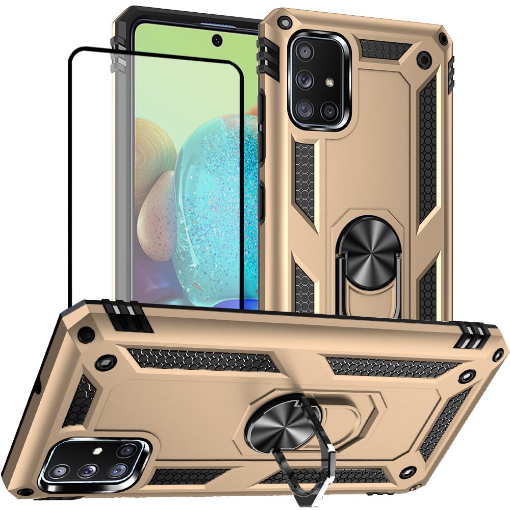Samsung A71 5G Case, A71 5G Phone Case with Screen Protector, Military Grade Protective Cases with Ring for Samsung Galaxy A71 5G (Golden)
