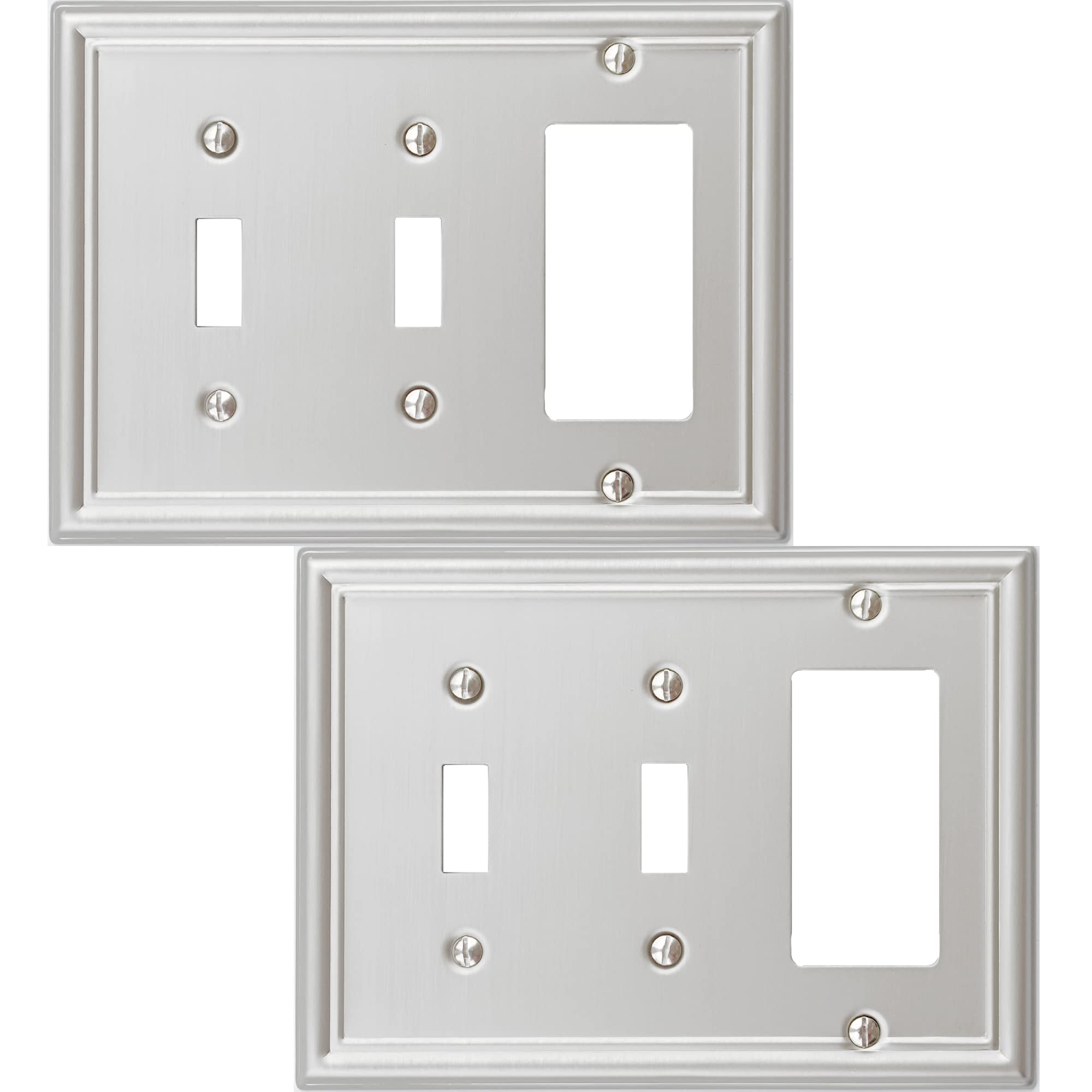 OKAWYC Double Toggle/Single Decorator Light Switch Cover Luca Metal Wall Plate, 2-Pack Brushed Nickel 3 Gang, Light Switch Cover, Receptacle Dimmer