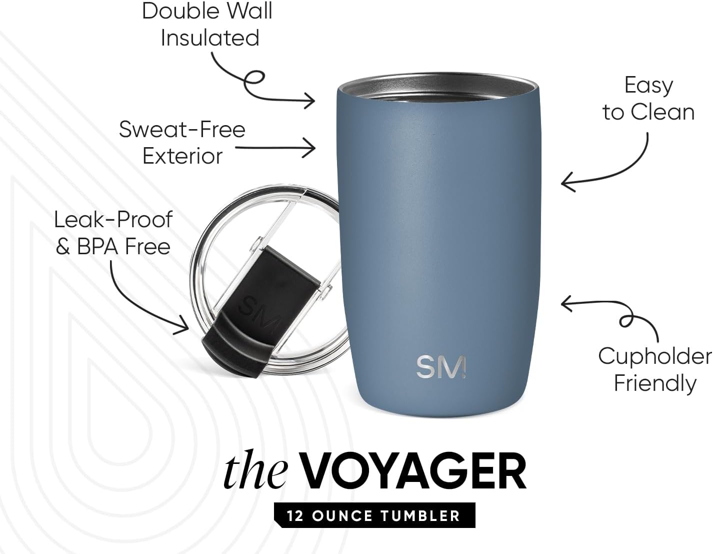Simple Modern Travel Coffee Mug Tumbler with Flip Lid | Reusable Insulated Stainless Steel Cold Brew Iced Coffee Cup Thermos | Gifts for Women Men Him Her | Voyager Collection | 12oz | Blue Dune - Image 2