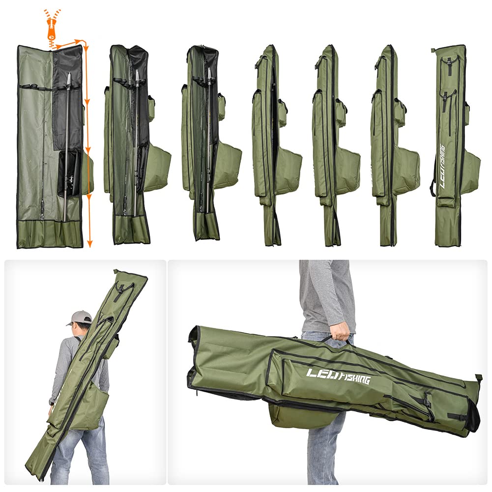 DAZZLEEX Sac de Canne à pêche de Grande capacité Sac de pêche Stockage de Moulinet de Canne à pêche Support de matériel de pêche 1.95m