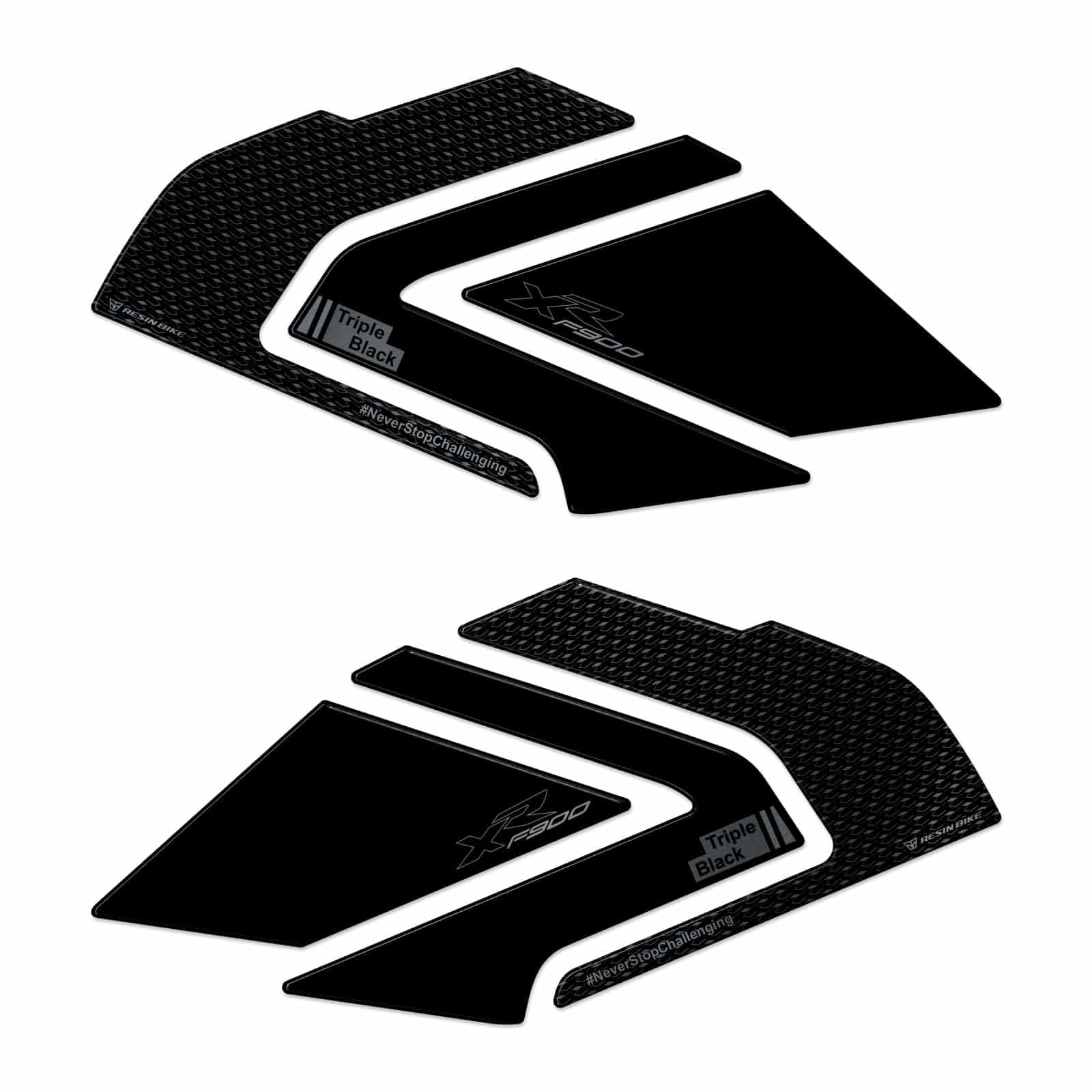 Resin Bike Naklejki Moto kompatybilne z BMW F 900 XR 2020-2026 Triple Black. Chronią Osłony boczne zbiornika przed uderzeniami i zadrapaniami. Naklejki żywiczne z efektem 3D. wyprodukowane we Włoszech